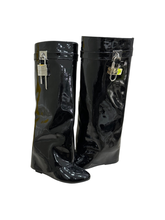Givenchy Shoes - Women's Givenchy Black Patent Leather Shark Wedge Boots Size 36